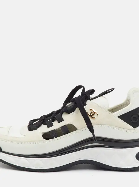 Chanel CC Size 41 Off White/Black Fabric, Leather and Suede Chunky Low Top Sneakers