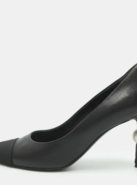 Chanel Size 36 Black Canvas and Leather Pumps