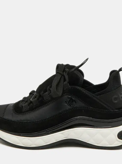 Chanel Size 37 Black Nylon and Suede Low Top Sneakers