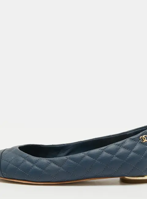 Chanel CC Size 37 Blue Quilted Leather Ballet Flats