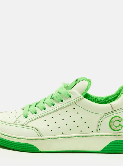 Chanel CC Logo  Size 36 White/Neon Green Leather Low Top Sneakers