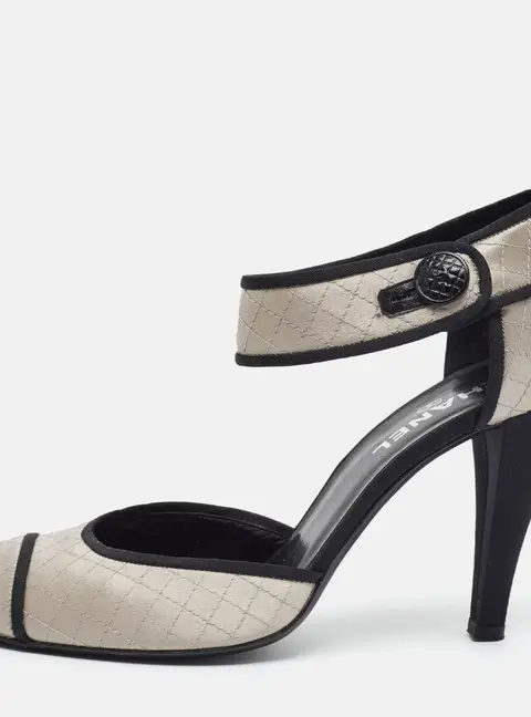 Chanel CC Size 41 Black/Grey Satin Ankle Strap Pumps