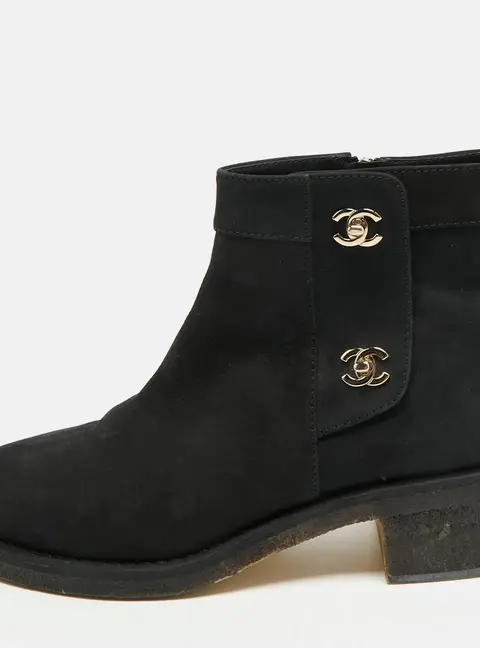 Chanel CC Size 41 Black Nubuck Leather Combat Boots