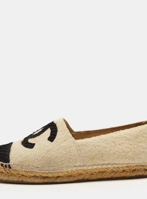 Chanel CC Size 41 Ecru/Black Tweed and Velvet Espadrille Flats