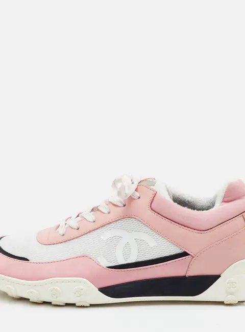 Chanel CC Size 41 Pink/White Fabric, Leather and Mesh Low Top Sneakers
