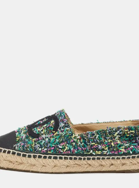 Chanel  Interlocking CC Size 37 Multicolor Fabric and Tweed Espadrille Flats