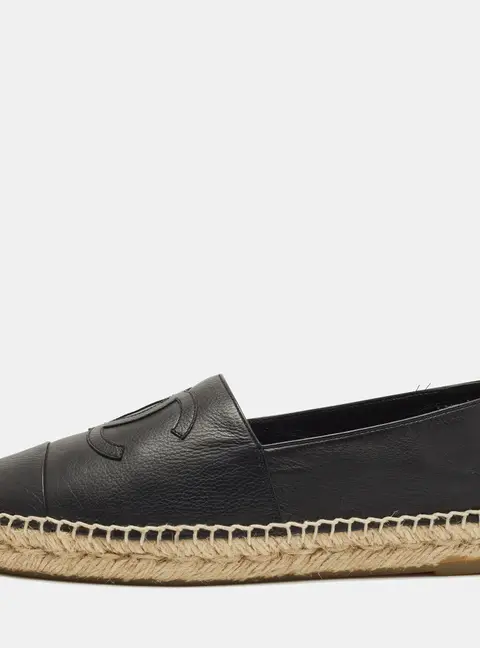 Chanel CC Size 39 Black Leather Espadrille Flats
