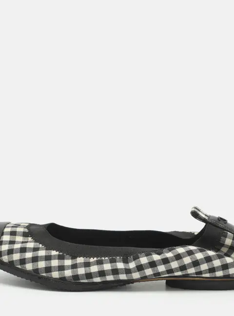Chanel CC Size 38 Grey/Black Gingham Fabric and Leather Scrunch Ballet Flats