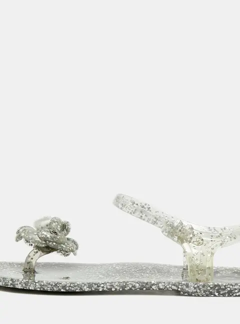 Chanel Camellia Size 36 Grey Jelly Ankle Strap Sandals