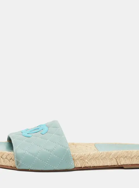 Chanel CC Size 39 Blue Leather Espadrille Sandals