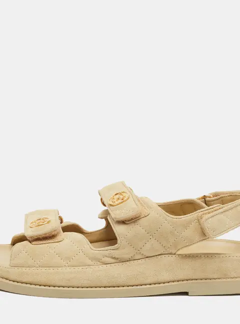 Chanel Dad Size 39.5 Beige Suede Slingback Sandals