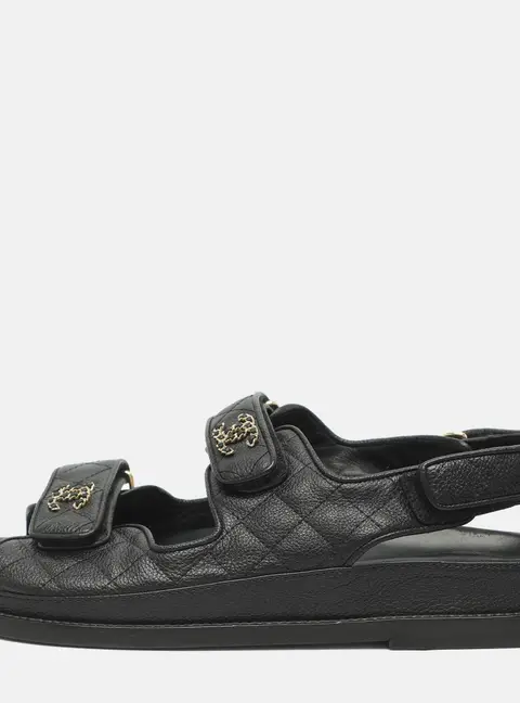 Chanel Dad Size 40 Black Leather Flat Sandals