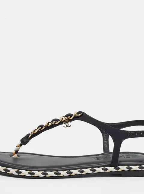 Chanel Size 36 Multicolor Canvas Thong Flats