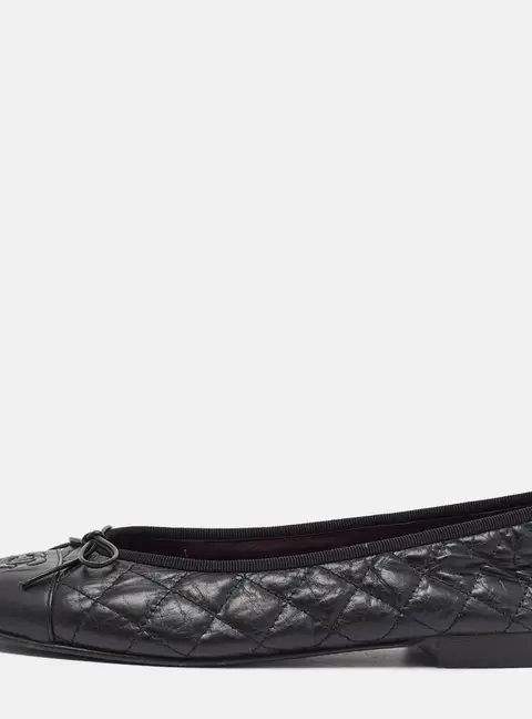 Chanel CC Size 40 Black Leather Ballet Flats