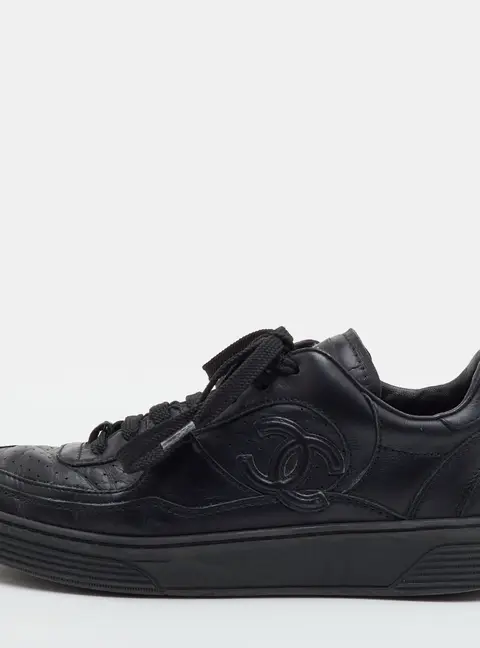 Chanel CC Size 36 Black Leather Low Top Sneakers