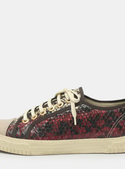 Chanel Size 38.5 Multicolor Leather and Python Leather Low Top Sneakers