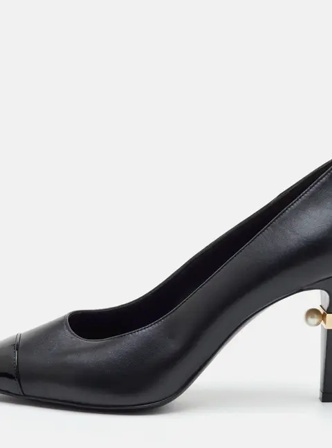 Chanel Classic Size 41 Black Leather and Patent Leather Cap Toe Pumps