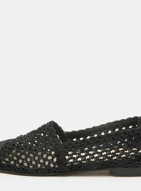 Chanel CC Size 35 Black Canvas and Mesh Cap Toe Ballet Flats
