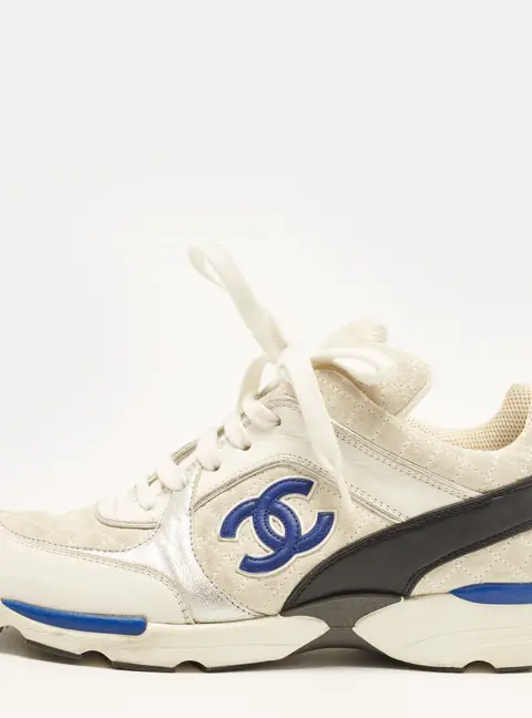 Chanel CC Size 38.5 Multicolor Leather and Suede Low Top Sneakers