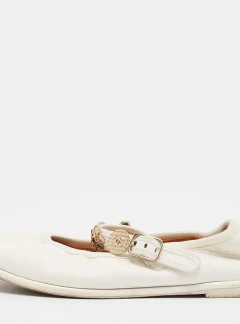 Chanel CC Size 36 White Fabric and Leather Ballet Flats