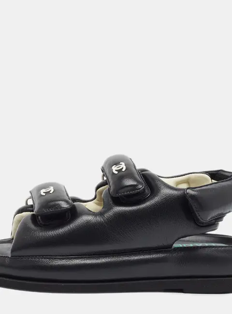 Chanel Dad Size 38.5 Black Leather Slingback Sandals