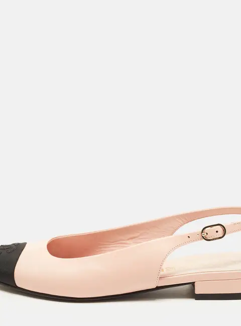 Chanel CC Size 36 Pink/Black Canvas and Leather Slingback Sandals