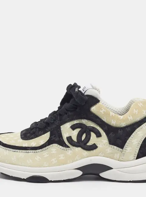 Chanel CC Size 37 Black/White Suede Lace Up Sneakers