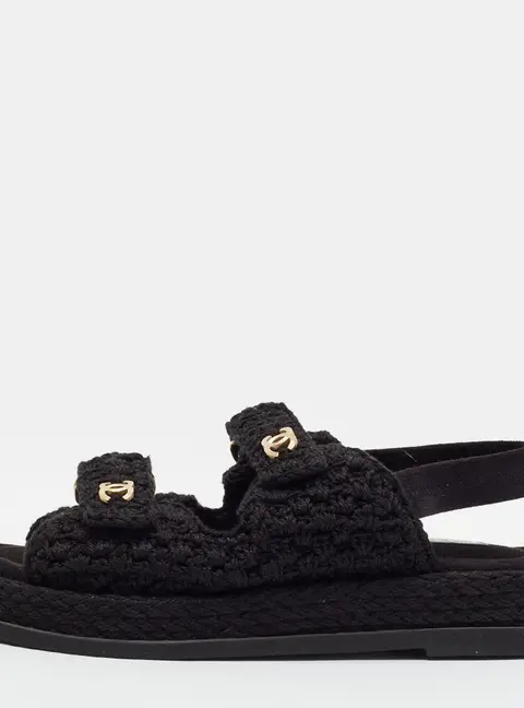 Chanel Dad Size 39 Black Crochet Interlocking CC Logo Slingback Sandals