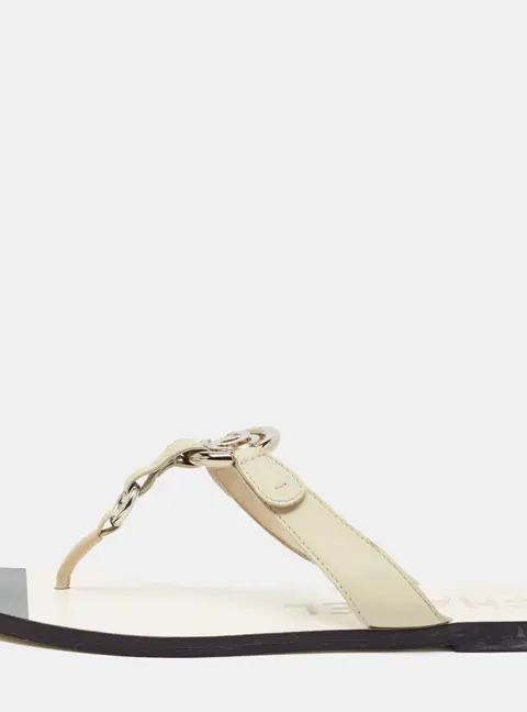 Chanel CC Size 39 Grey Leather Thong Slides