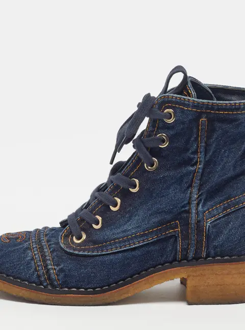 Chanel CC Size 39 Blue Denim Combat Boots