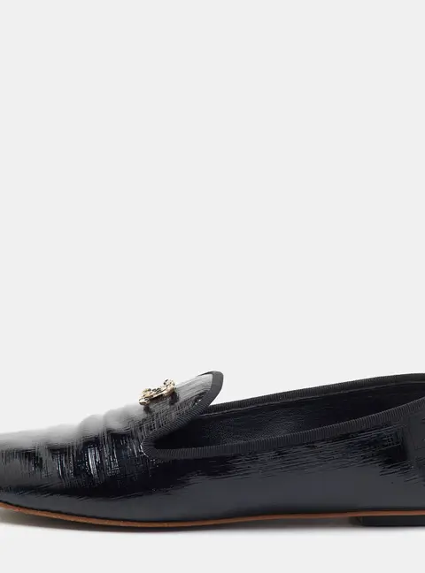 Chanel CC Size 39.5 Black Patent Leather Smoking Slippers