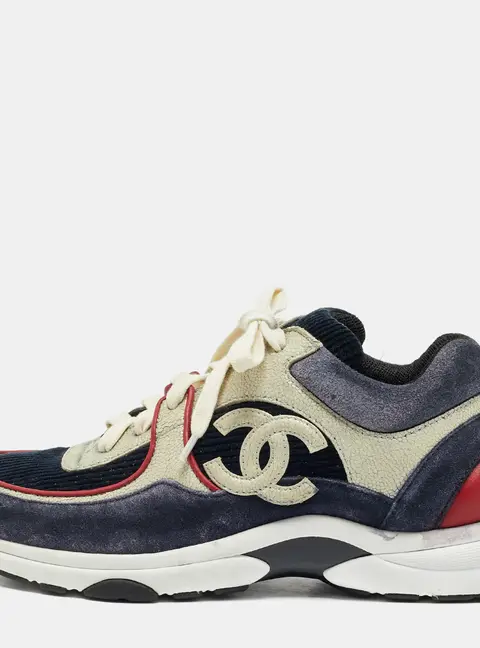 Chanel CC Size 38 Multicolor Fabric and Leather and Suede Lace Up Sneakers