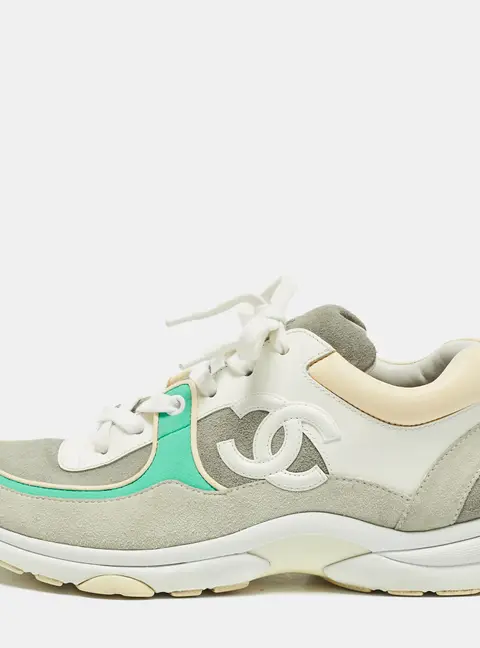 Chanel CC Size 38 Multicolor Leather and Suede Lace Up Sneakers