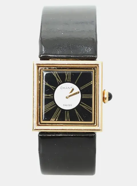 Chanel Mademoiselle 1989 Quartz Black Dial 18k Yellow Gold Women's Wristwatch 22mm