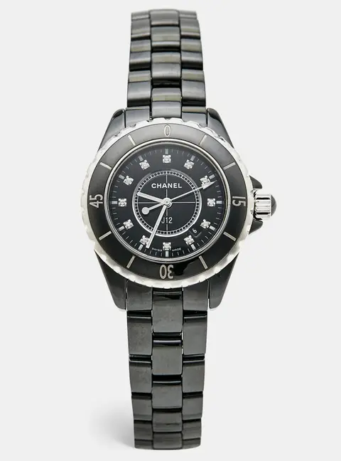 Chanel J12 H1625 Black Dial Ceramic Diamond Stainless Steel Women's Wristwatch 33 mm