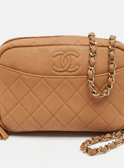 Chanel Coco Tassel Brown Quilted Caviar Leather Camera Bag