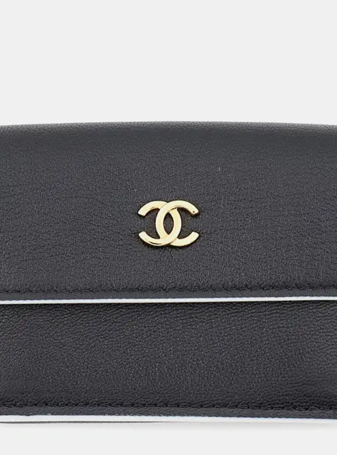 Chanel Tri-Fold Compact Wallet Black Lambskin