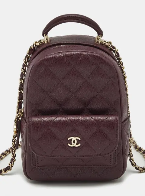 Chanel Burgundy Quilted Caviar Leather Mini CC Classic Backpack
