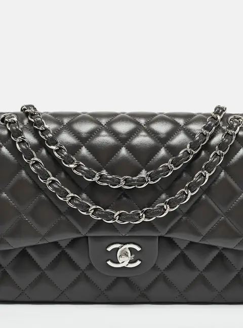 Chanel Grey Quilted Leather Jumbo Classic Double Flap Bag