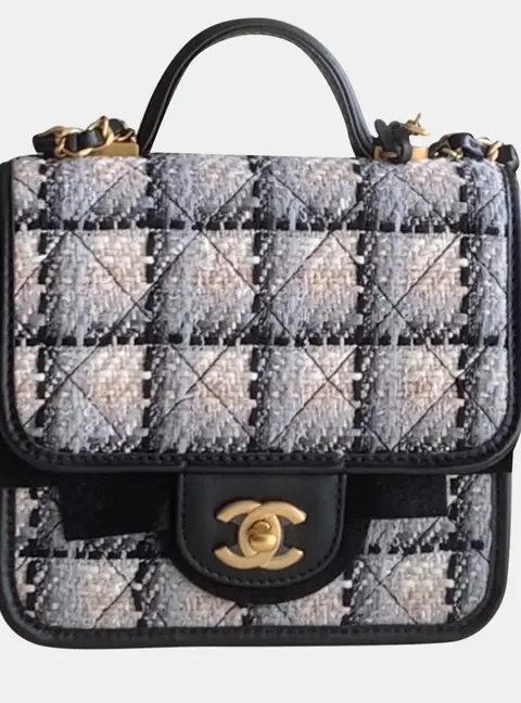 Chanel School Memory Flap Black White Tweed and Leather Mini Top Handle Bag
