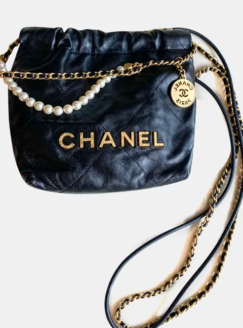 Chanel 22 Small Black Calfskin Leather Hobo Bag