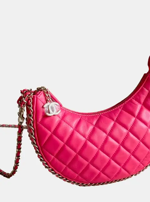 Chanel CC Moon Mini Hot Pink Lambskin Leather Shoulder Bag