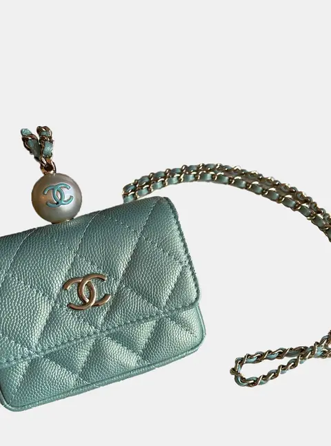 Chanel Pearl On Top Iridescent Grained Calfskin Flap Crossbody Bag