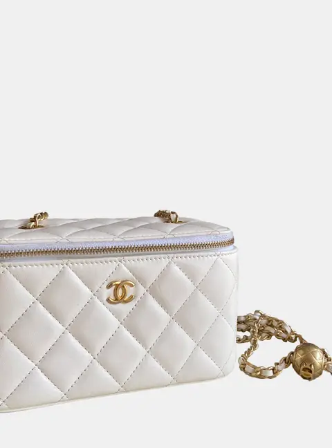 Chanel Pearl Crush Small White Lambskin Leather Vanity Shoulder Bag