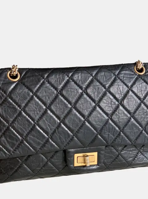 Chanel 2.55 Reissue 227 Maxi Black Aged Calfskin Leather Shoulder Bag