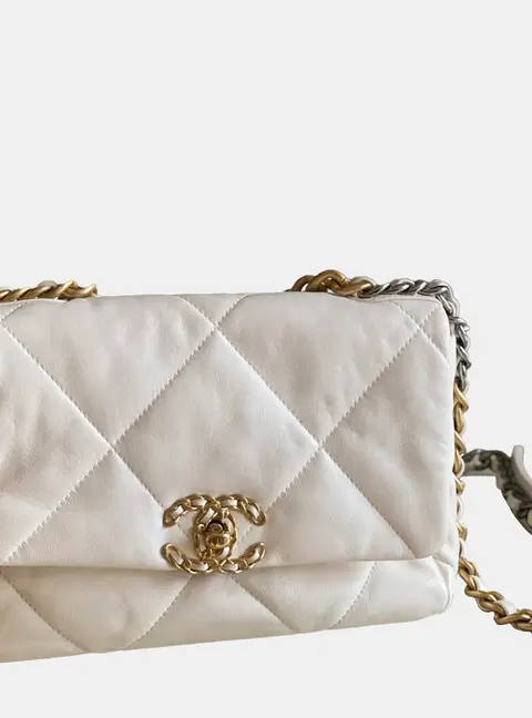Chanel 19 Small White Lambskin Leather Flap Bag