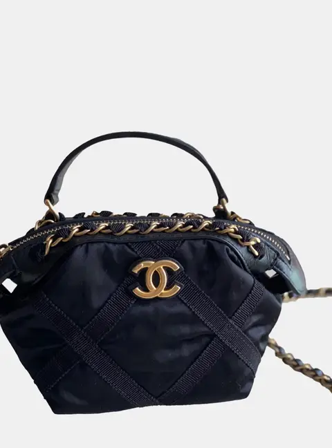 Chanel Lifestyle Black Nylon Grosgrain Crossbody Bag