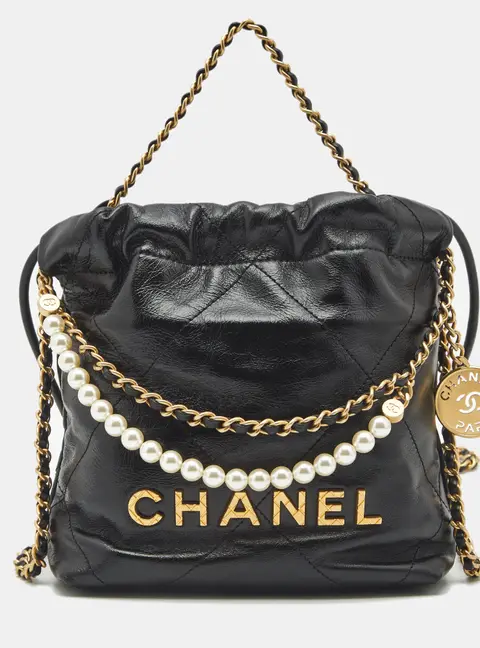 Chanel Black Quilted Leather Mini 22 Chain Bag