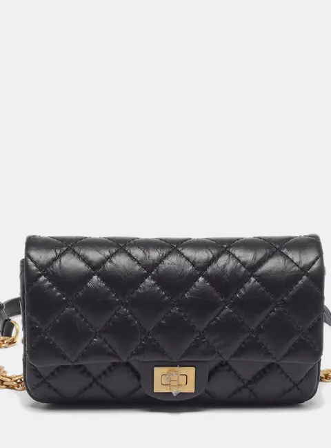 Chanel Reissue 2.55 Black Quilted Aged Leather Belt Bag