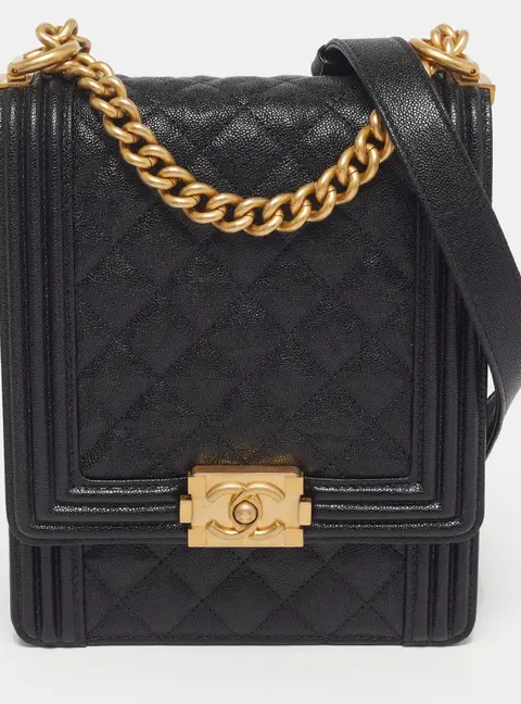 Chanel Boy North South Black Quilted Caviar Leather Flap Bag